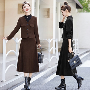 时尚优雅秋装女套装 气质显瘦长袖外套+半身裙两件套 百搭气质女神风图片