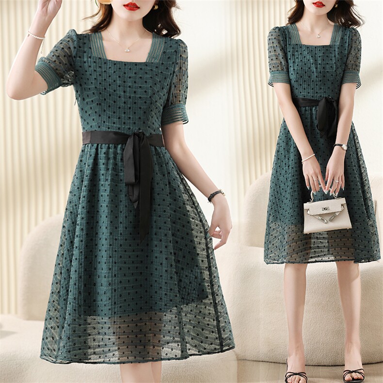 新款夏季女装连衣裙时尚显瘦波点设计优雅大方，女装连衣裙，笃写