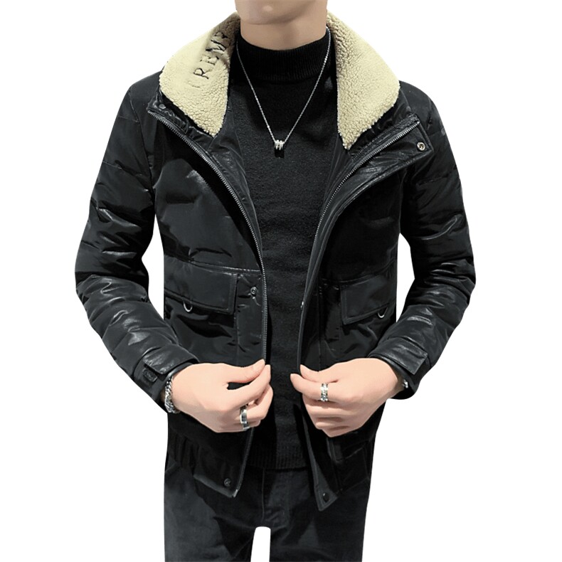 店主风pu皮羽绒服毛领刺绣立领男士冬季保暖外套C301B-YR01,男装羽绒服,电商C301B
