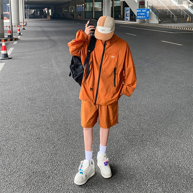 2024户外超薄冰丝休闲情侣套装时尚运动短裤两件套连帽TZ16-P68,男装休闲套装,星座313A-2