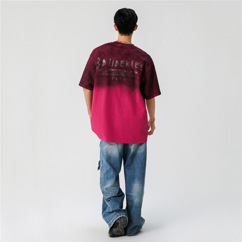 2025新款潮牌短袖宽松韩版字母印花扎染工艺T恤T9017/P5588,男装T恤,星座202
