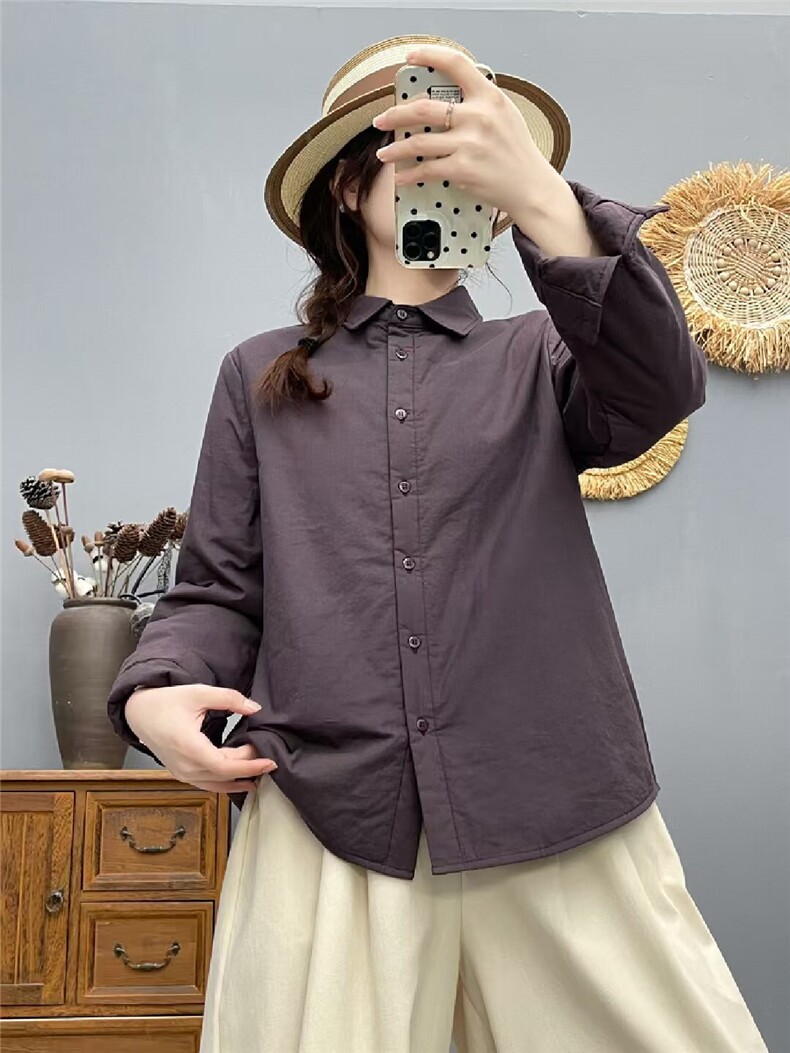 2025年秋季时尚百搭通勤简约休闲净面加棉衬衣，女装衬衫，湘姗