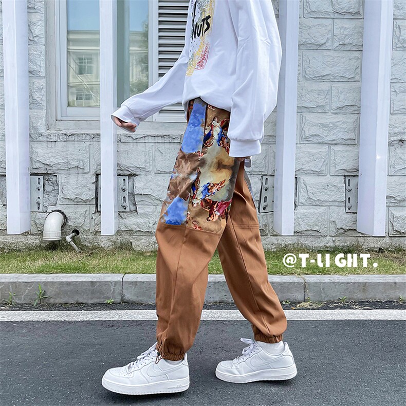 21秋冬新品大口袋拼接印花男士潮流工装裤长裤AW045P55限78,男装休闲裤,电商A089-1