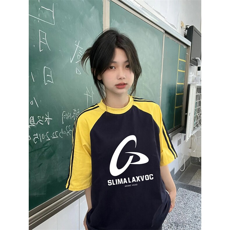 夏季美式高街重磅纯棉三条杠织带插肩撞色男女短袖T恤CZ116-特P25,男装T恤,电商A486