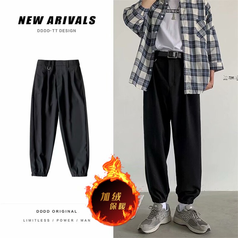 加厚加厚冬款男休闲裤小西裤宽松束脚铁环九分裤K100 P35加绒P40图片