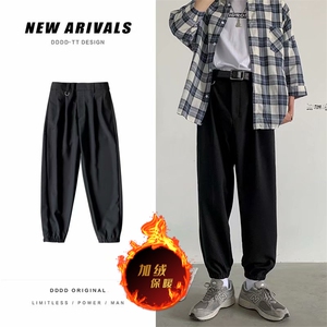 加厚加厚冬款男休闲裤小西裤宽松束脚铁环九分裤K100 P35加绒P40图片