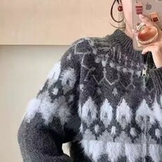 2025年新款复古费尔岛提花毛衣开衫女外套设计感针织上衣，男装夹克，星座1210-1