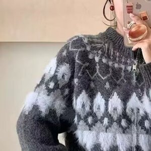 2025年新款复古费尔岛提花毛衣开衫女外套设计感针织上衣图片