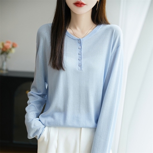 薄款圆领莱赛尔天丝长袖T恤防晒衣女2025夏纯色休闲空调罩衫上衣图片