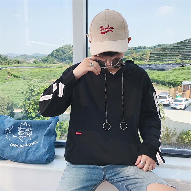 港风春秋男装宽松连帽卫衣圆环链织带装饰703-W133-P50,男装卫衣,星座703