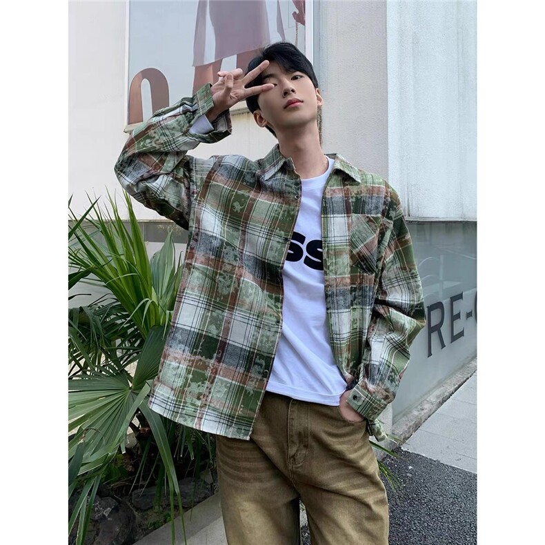 小香风外套男潮牌格子毛呢上衣休闲青少年帅气衬衫式男CS365图片