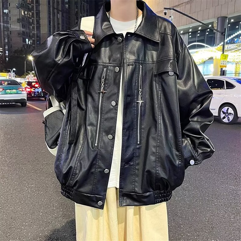 皮衣外套男高级感痞帅PU皮夹克美式复古机车服美拉德WM143-P75,男装皮衣,星座1109-3