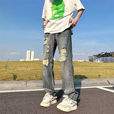 美式高街牛仔裤男韩版潮流破洞个性2023秋夏新款ins长裤RK839-P39，男装牛仔裤，星座412-3