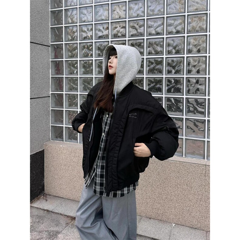 冬季解构弧形小众短款飞行服夹克加厚保暖棒球棉服潮 M8520图片
