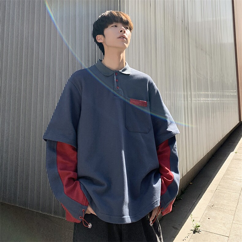 2026春装新款拼色假两件卫衣三色WY3109,男装卫衣,星座1108