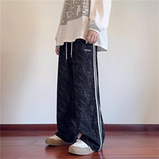 条纹灯芯绒裤子男春秋季宽松直筒阔腿运动裤潮牌美式重磅休闲长裤，女装休闲裤，星座813-2