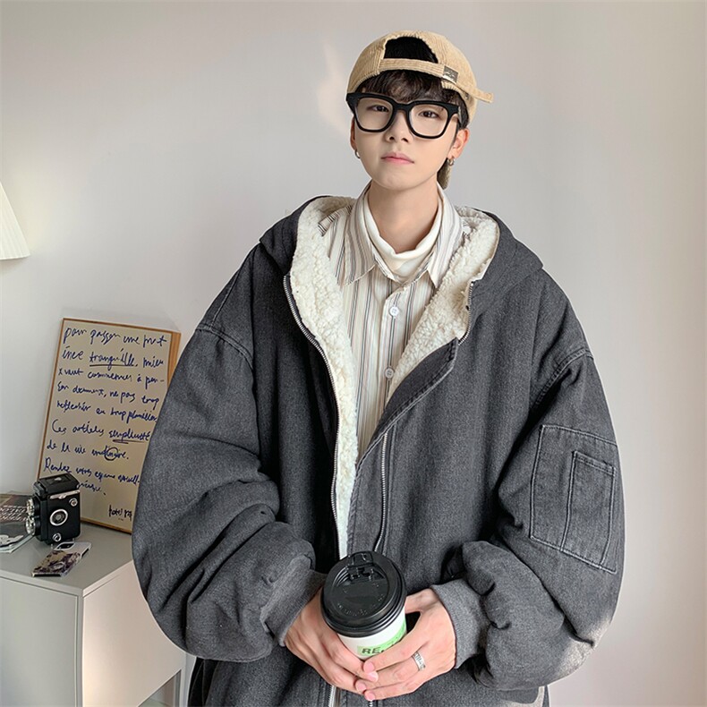 控价158牛仔棉衣男大码加绒羊羔绒牛仔棉服男棉袄NM53336-P140,男装棉衣,电商A040
