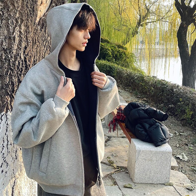 抖音得物高品质二开25秋冬美式重磅宽松结构双面连帽卫衣外套W68，男装卫衣，电商A486