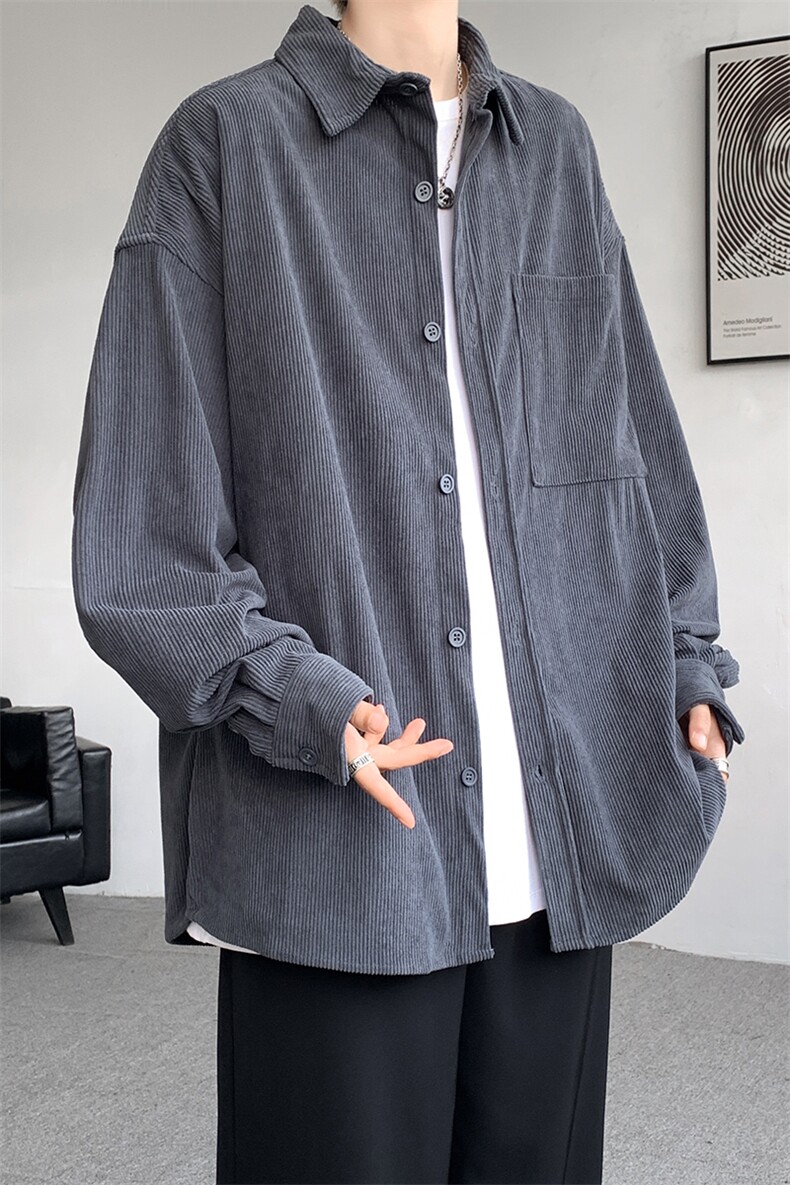 8XL-M灯芯绒衬衫特大码复古秋冬翻领长袖上衣纯色外套CS9001/P58,男装衬衫,电商B238
