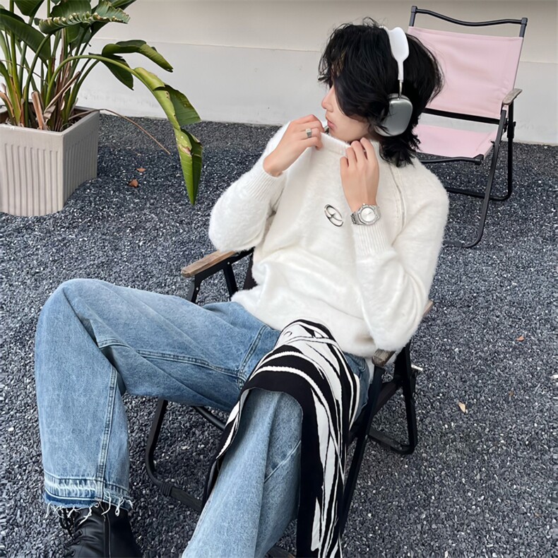 (自家图)小众个性金属设计拉链圆领水貂绒毛衣针织衫男1509-P78,男装针织衫/毛衣,星座910-5