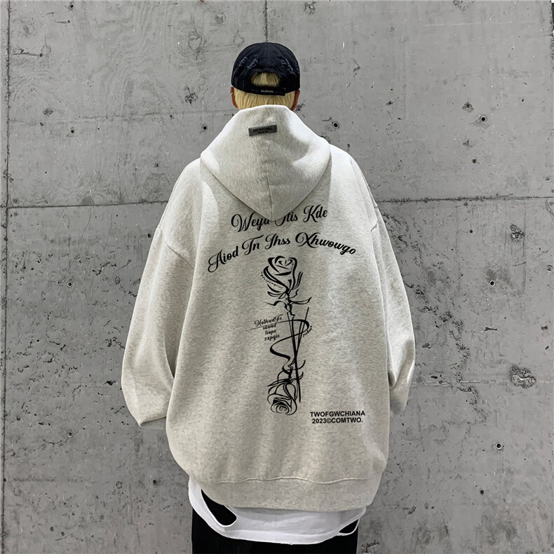 供抖音丶重磅高品棉350克排扣连帽玫瑰花卫衣LW6126-特p58控78,男装卫衣,星座508（原C305）