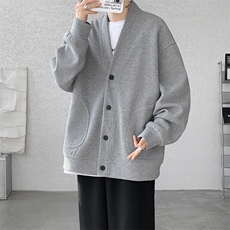 8XL-M羊羔绒开衫卫衣外套男秋冬季V领加绒加厚长袖上衣服KS001P58，男装卫衣，电商B312