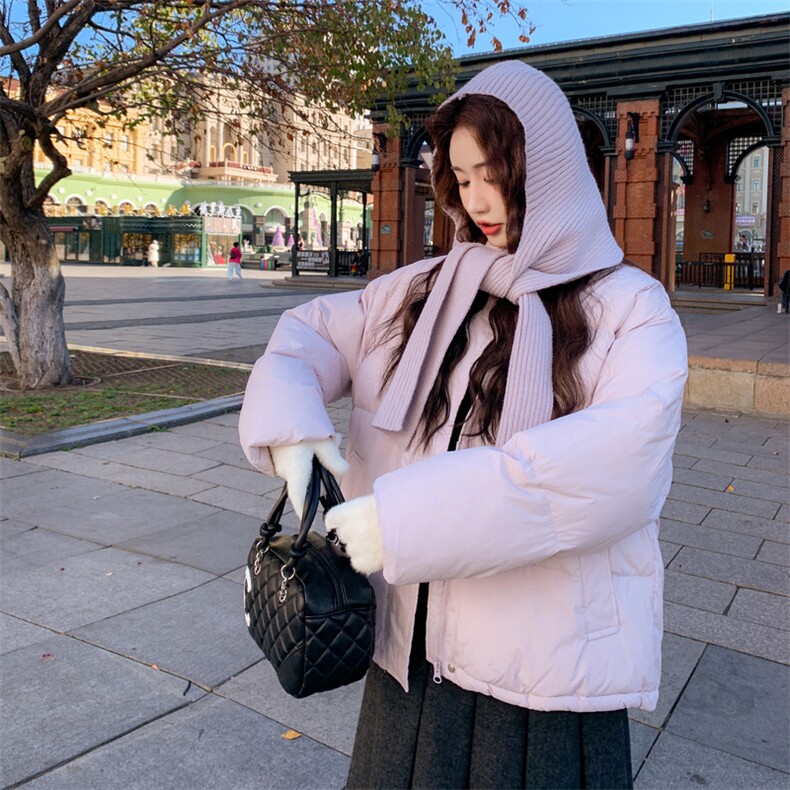 围巾短款羽绒服女2025新款冬季韩系超好看面包服白鸭绒外套,女装羽绒服,2C177