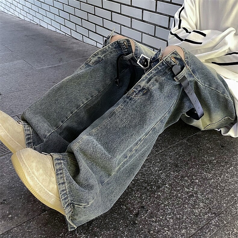 美式vibe潮高街裤子ins潮破洞牛仔裤男宽松直筒阔腿裤N0833-P53,男装牛仔裤,星座308B-1