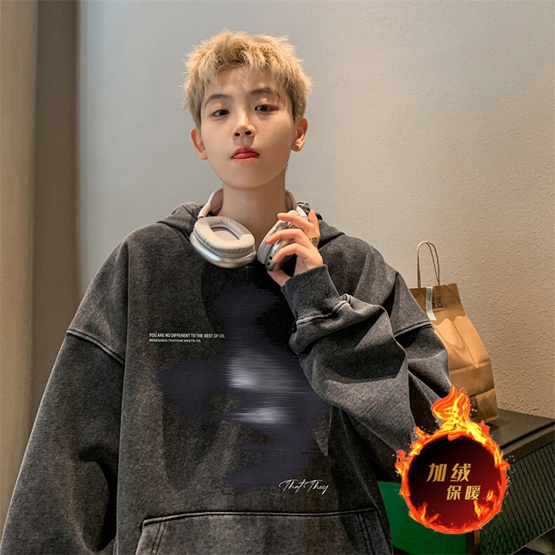 得物抖音高品质二开360克重磅做旧炒雪花纯色连帽水洗卫衣16019,男装卫衣,电商A486