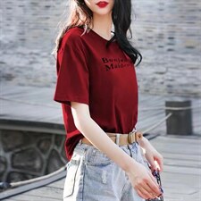 新款时尚百搭潮流宽松显瘦简约圆领短袖T恤，女装T恤，L·H·X