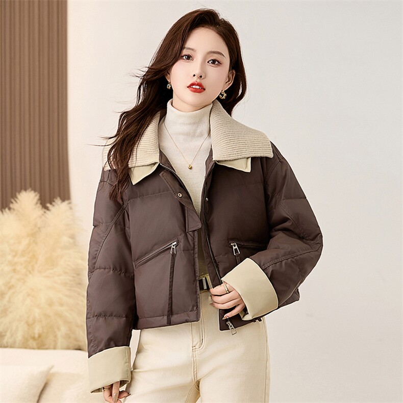 小个子短款羽绒服女2025冬季新款韩版洋气pu皮针织翻领白鸭绒外套,女装羽绒服,衣之秀