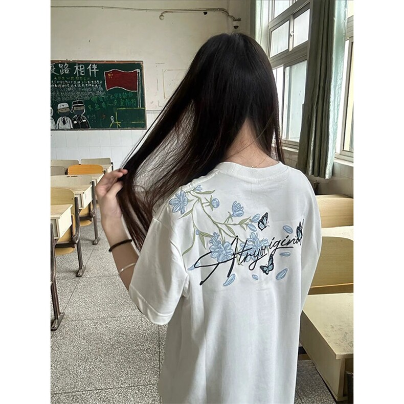 万针全刺绣解构设计260克重磅双纱纯棉高品质美式高街短袖T恤特35,男装T恤,电商A486