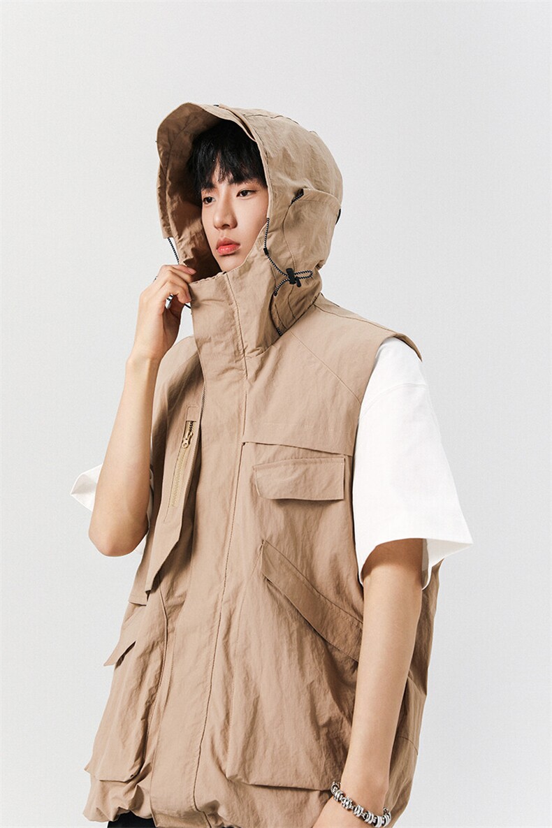 8XL-M四季工装外套街头机能口袋连帽防水无袖马甲坎肩JK1316P78,男装夹克,电商D206-1