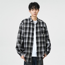 25年春季格子长袖衬衫得物二开衬衣宽松现货DS-C323-1-2331-T批30，男装衬衫，电商C323-1