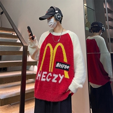 B240-P62美式潮牌撞色插肩圆领毛衣男秋冬季软糯慵懒宽松针织衫，男装针织衫/毛衣，星座512-6