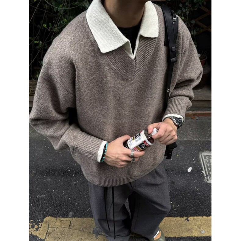 秋冬季加厚假两件polo领针织衫宽松保暖休闲男女毛衣M3207,男装针织衫/毛衣,星座1116A（原606A-3）
