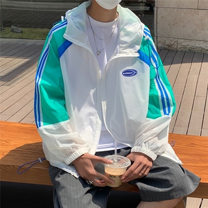 港风  夏季潮流宽松撞色连帽外套防晒服男  F608  P55控 68图片