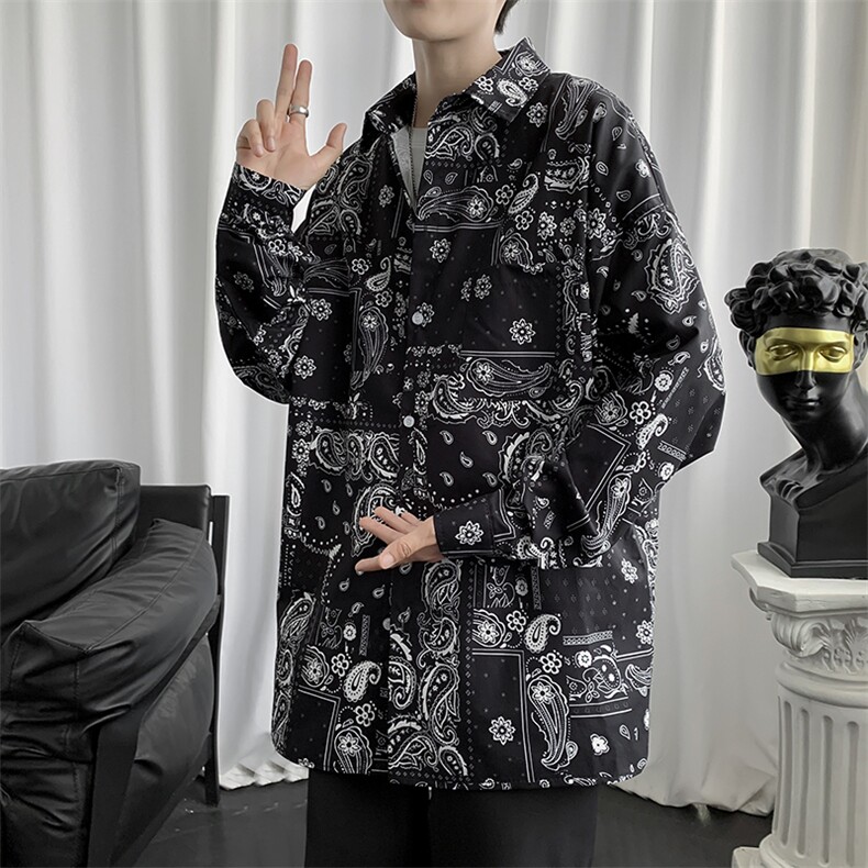 腰果花男长袖港风日系夏潮牌上衣小众炸街韩版潮流衬衫W1160-P33,男装衬衫,星座512-4