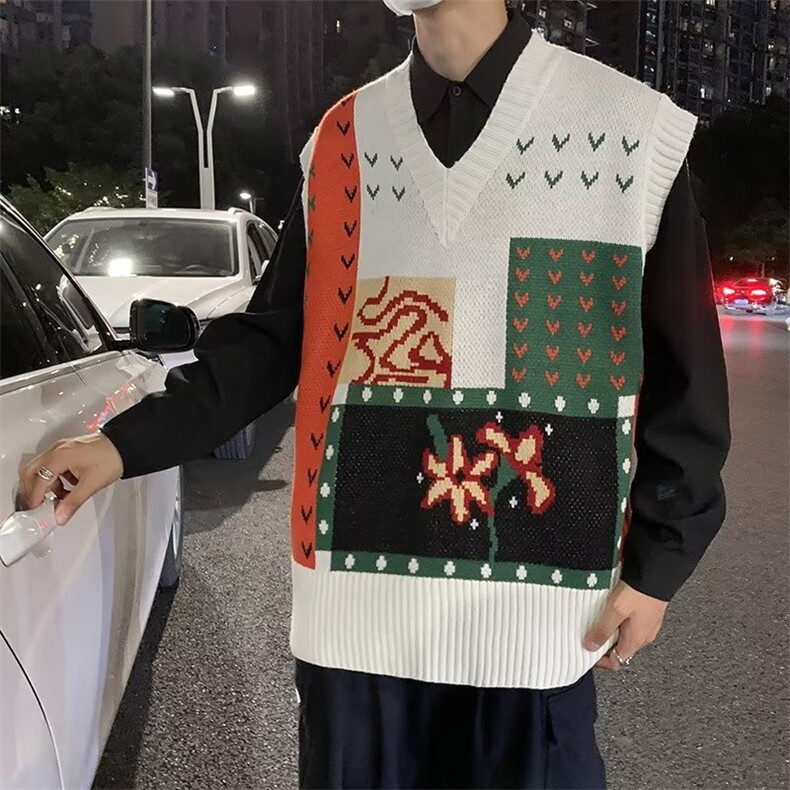 毛衣马甲男港风ins复古绣花V领针织衫春秋季韩版潮流外穿坎肩背心,男装针织衫/毛衣,四季星座218-1