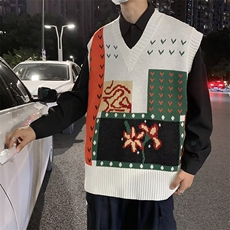 毛衣马甲男港风ins复古绣花V领针织衫春秋季韩版潮流外穿坎肩背心，男装针织衫/毛衣，四季星座218-1