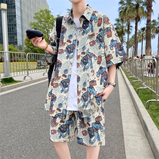 夏季海边沙滩男女同款休闲套装潮牌宽松大码XZ102B-1-TZ2560P55，男装休闲套装，星座102B-1