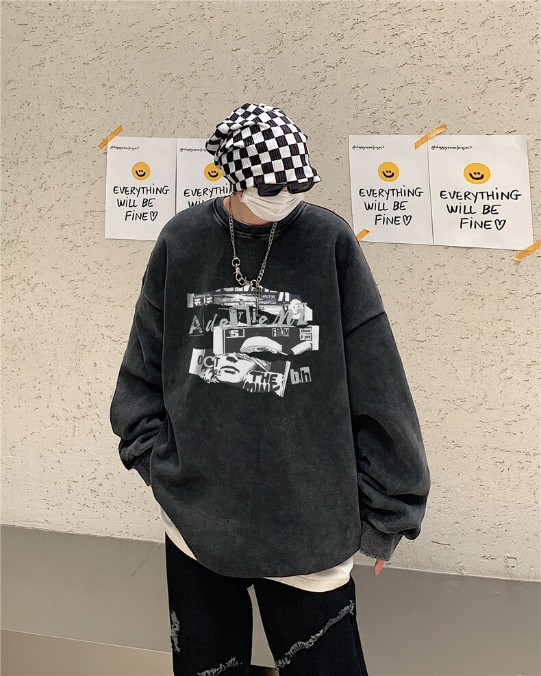 2024新款秋装复古美式水洗做旧宽松圆领卫衣301B-JB7891-P58,男装卫衣,星座301B
