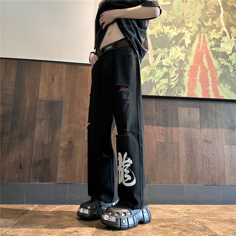 k1079-p55-控78M-5XL现货oversizecleanfit风黄泥牛仔裤破洞,男装牛仔裤,星座116