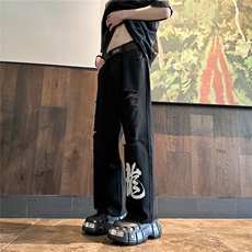 k1079-p55-控78M-5XL现货oversizecleanfit风黄泥牛仔裤破洞，男装牛仔裤，星座116