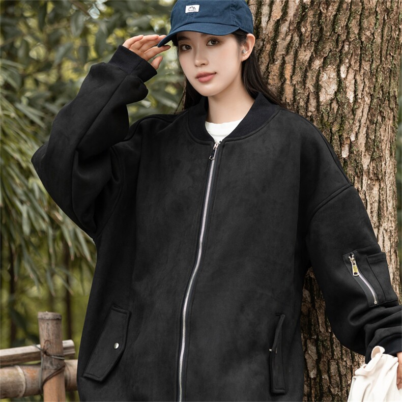 特P68控118 春秋款美式复古麂皮绒飞行棒球服男女夹克外套JF01图片