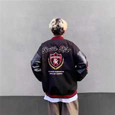 时尚简约文艺毛巾绣PU皮袖棒球服新款日系ins潮流气质HHA166P67，女装职业装，星座1013-5