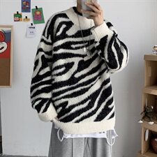 秋冬新韩版宽松黑白斑马纹套头慵懒风毛衣男女ins针织衫T806-P75，男装针织衫/毛衣，星座1501