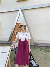 现货夏季新款假两件连衣裙，女装连衣裙，与跃