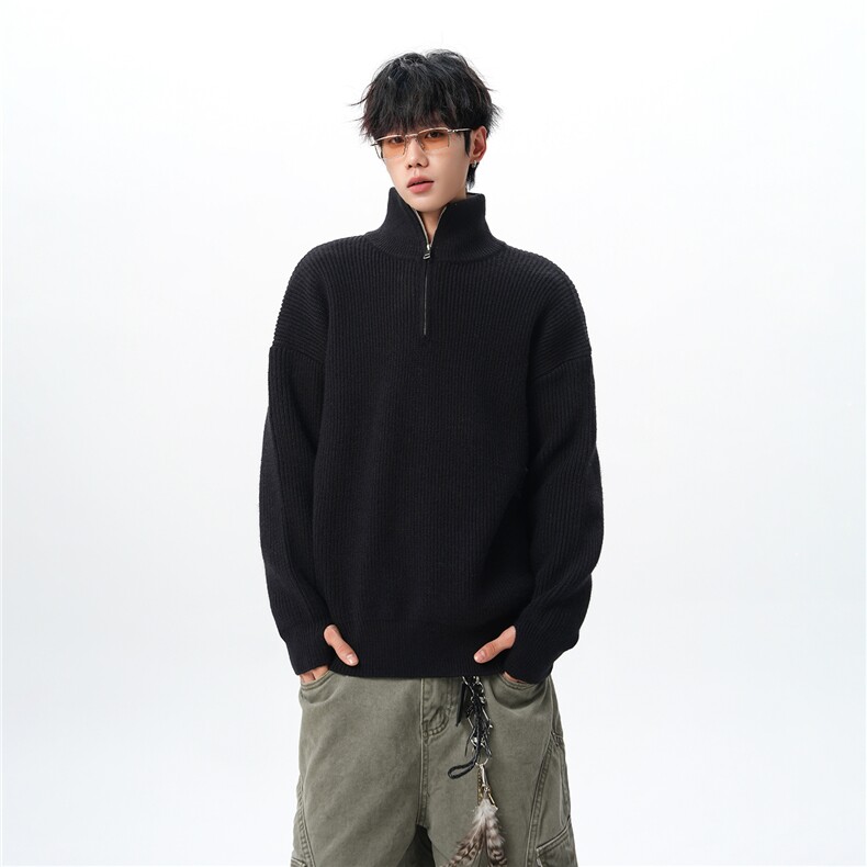 8XL-M立领半拉链毛衣男大码慵懒风宽松日系针织衫外套MY19002P78，男装针织衫/毛衣，电商B312