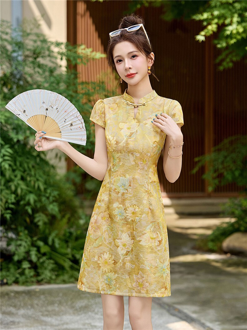 新中式改良旗袍连衣裙女夏2026新款高级感小个子精致提花裙子,女装连衣裙,丽影随形